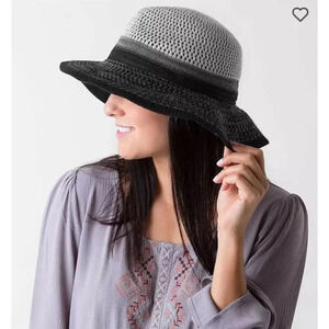 Collection XIIX Women's Black Mesh Panama Hat Wide Brim Summer Casual os
